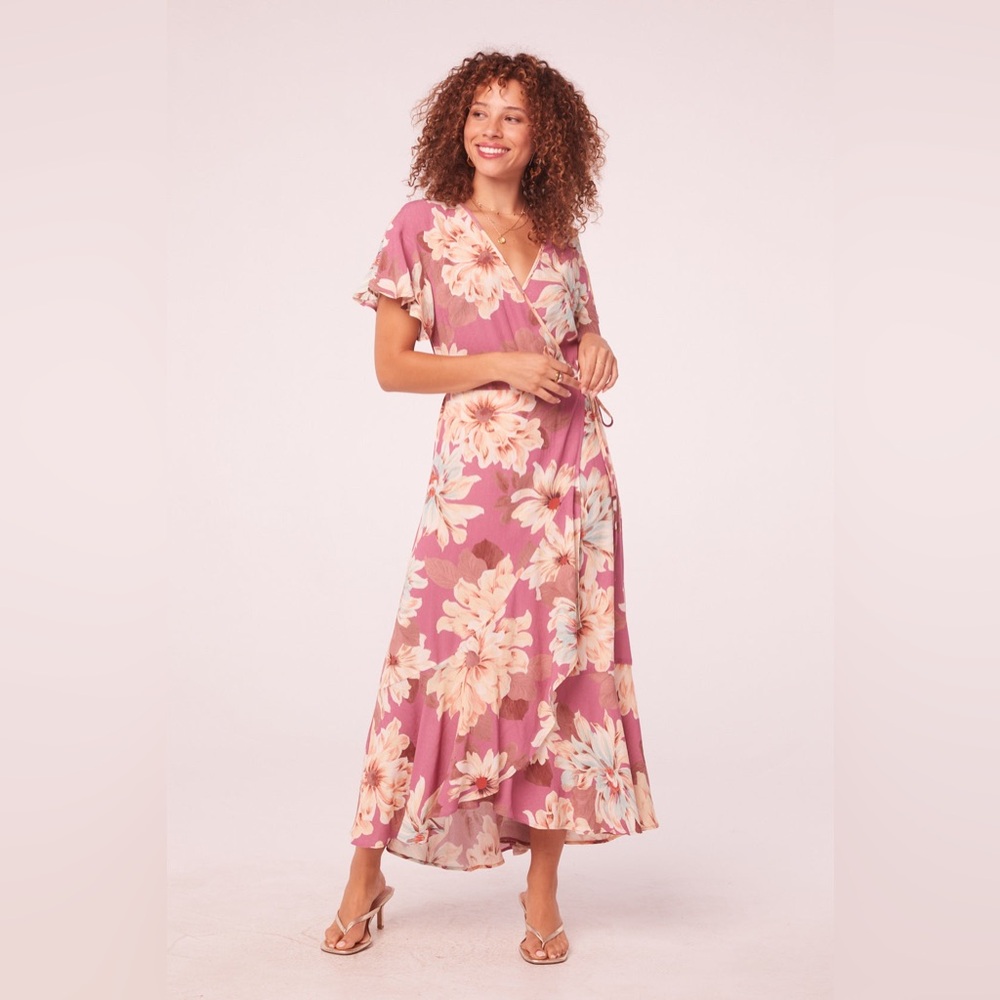 NWT | Band of Gypsies | Liza Mauve Floral Wrap Maxi Dress | Sz S